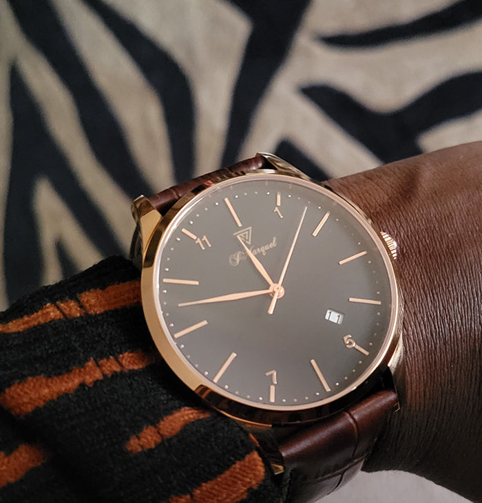 J Marquel Daydream Noir Heritage watch in black with brown strap — premium timepiece